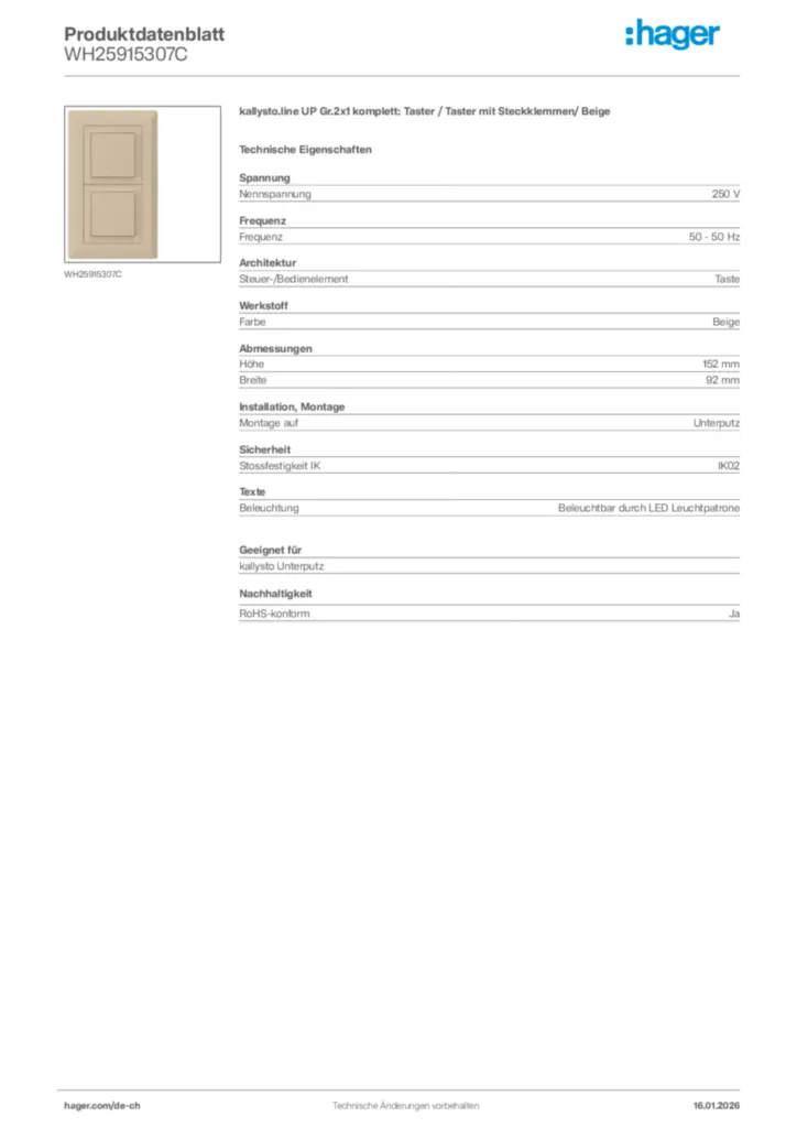 Bild Hager Produktdatenblatt WH25915307C | Hager Schweiz