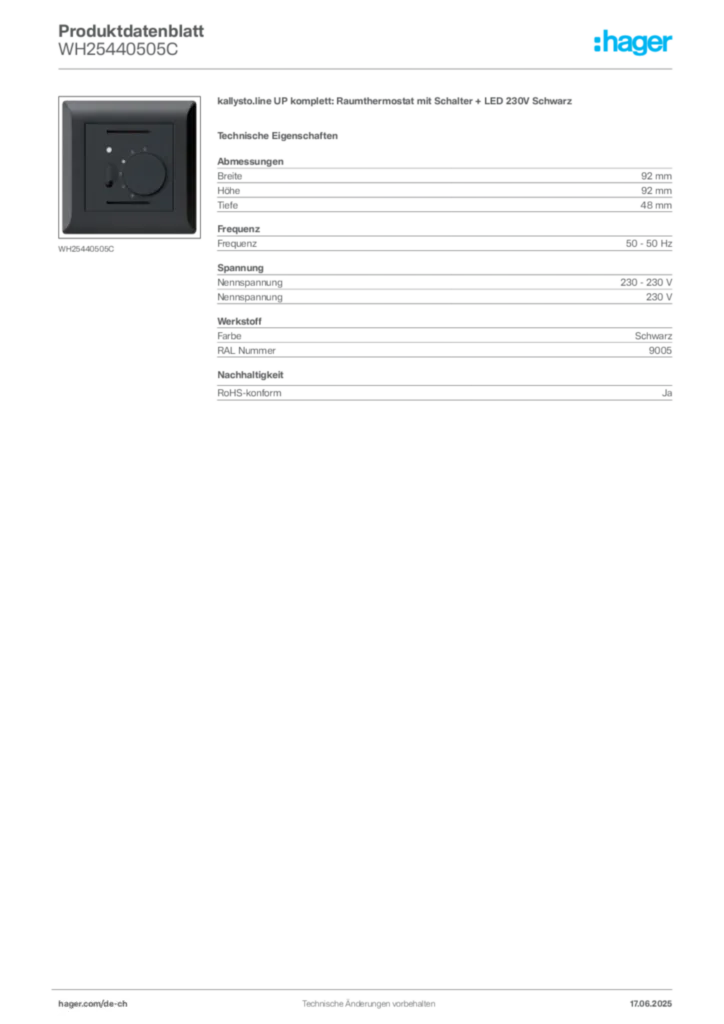 Bild Hager Produktdatenblatt WH25440505C | Hager Schweiz