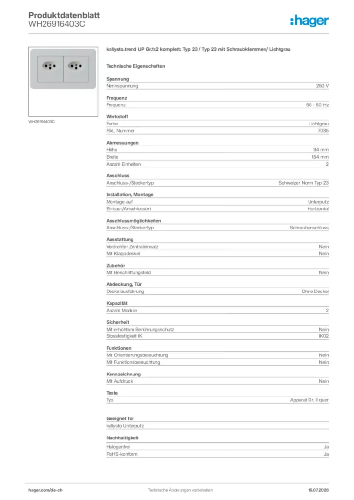 Bild Hager Produktdatenblatt WH26916403C | Hager Schweiz