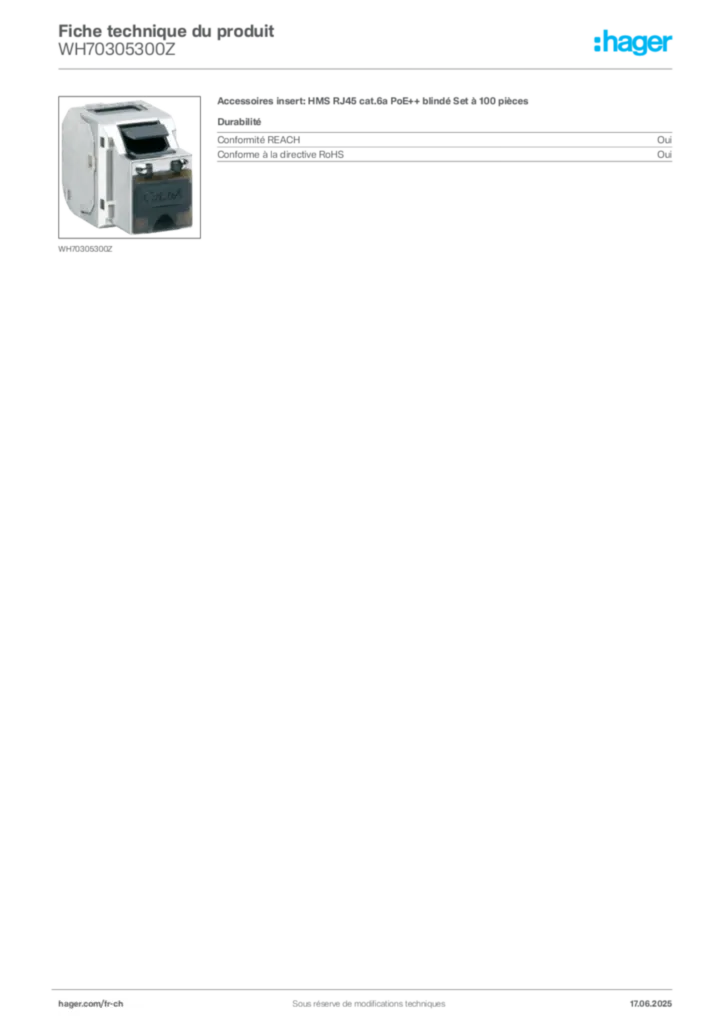 Image Hager Fiche technique du produit WH70305300Z | Hager Suisse