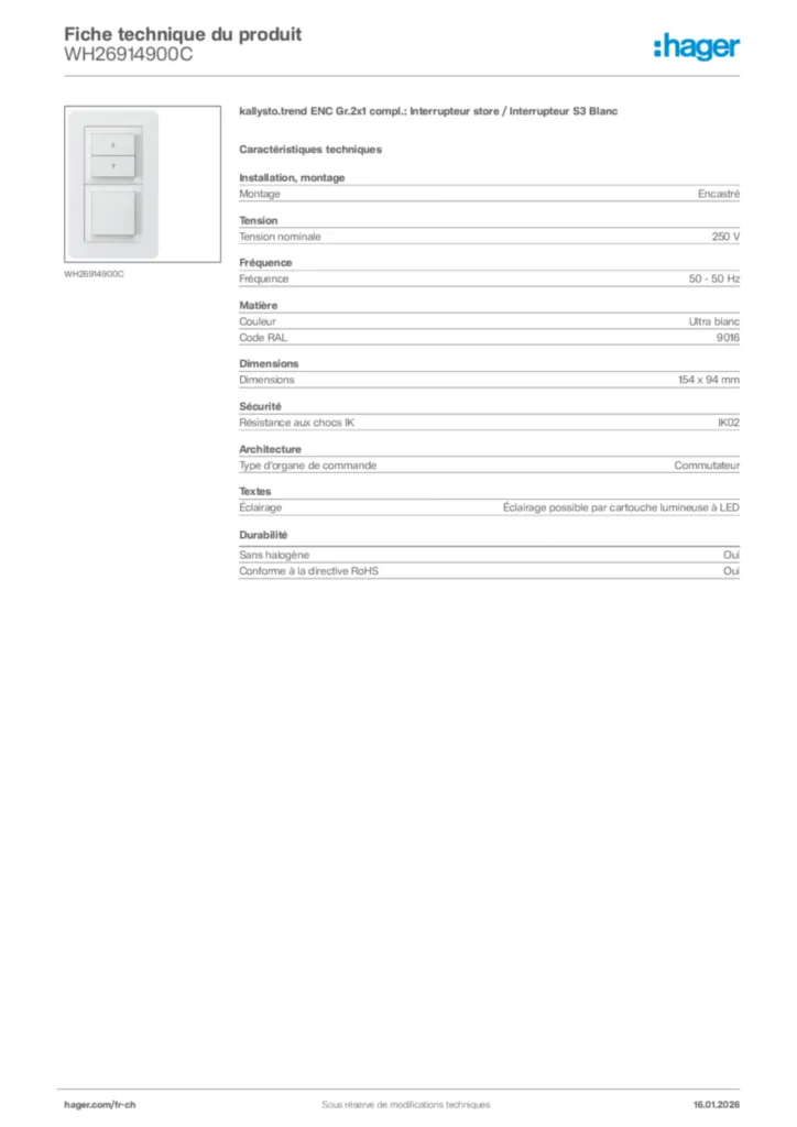 Image Hager Fiche technique du produit WH26914900C | Hager Suisse