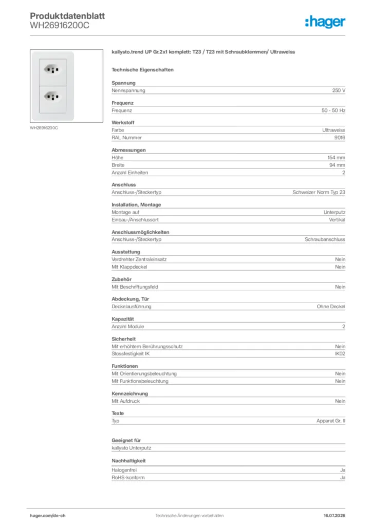 Bild Hager Produktdatenblatt WH26916200C | Hager Schweiz