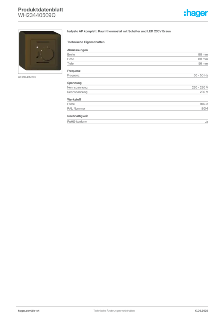 Bild Hager Produktdatenblatt WH23440509Q | Hager Schweiz
