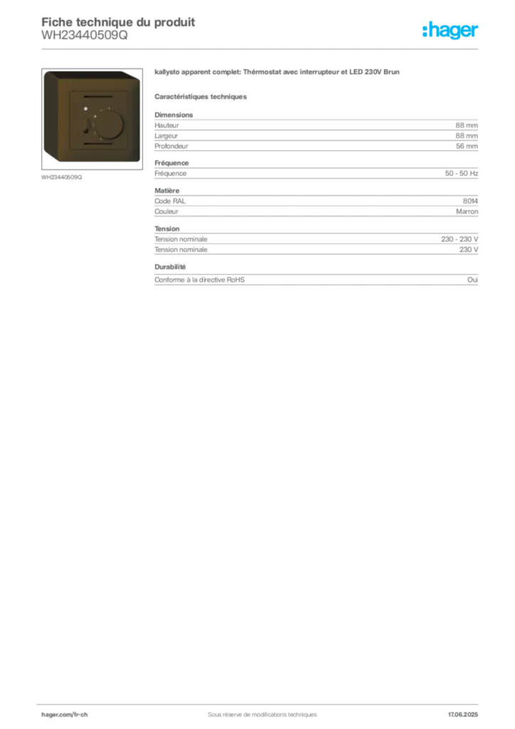 Image Hager Fiche technique du produit WH23440509Q | Hager Suisse