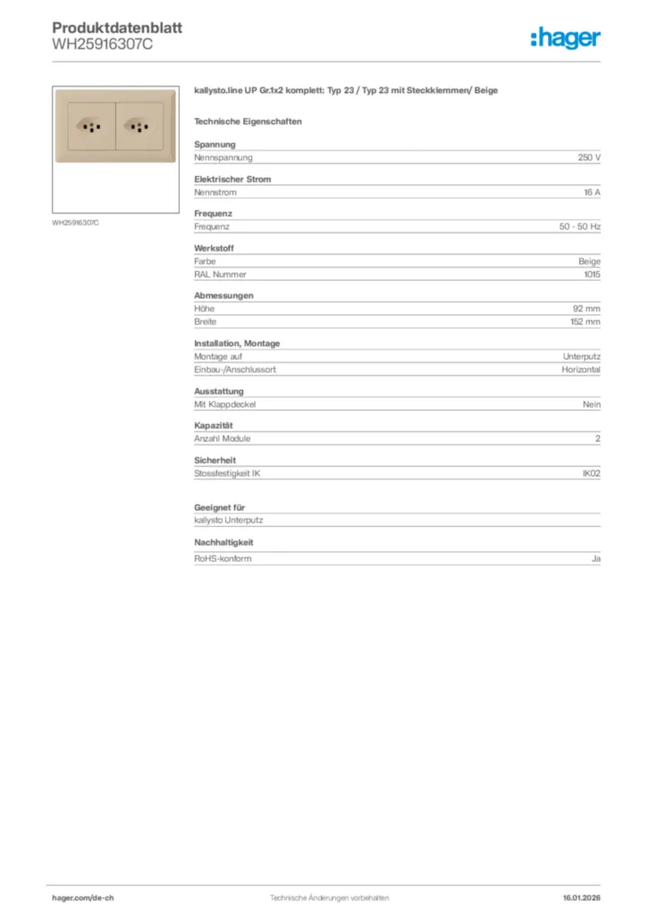 Bild Hager Produktdatenblatt WH25916307C | Hager Schweiz
