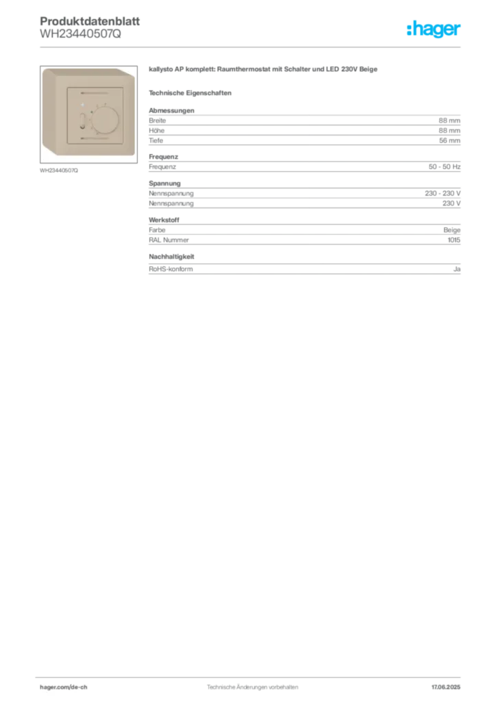 Bild Hager Produktdatenblatt WH23440507Q | Hager Schweiz