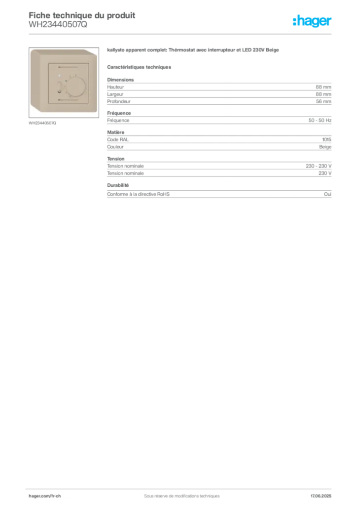 Image Hager Fiche technique du produit WH23440507Q | Hager Suisse