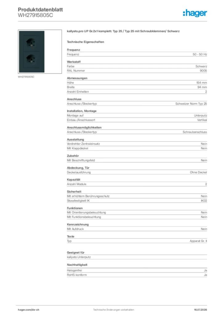 Bild Hager Produktdatenblatt WH27915805C | Hager Schweiz