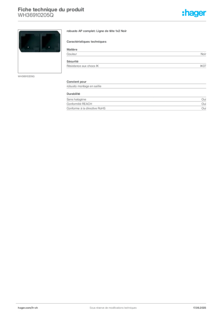 Image Hager Fiche technique du produit WH36910205Q | Hager Suisse