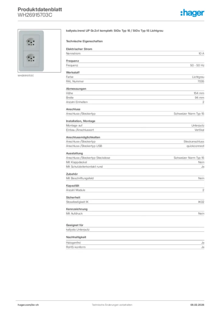 Bild Hager Produktdatenblatt WH26915703C | Hager Schweiz