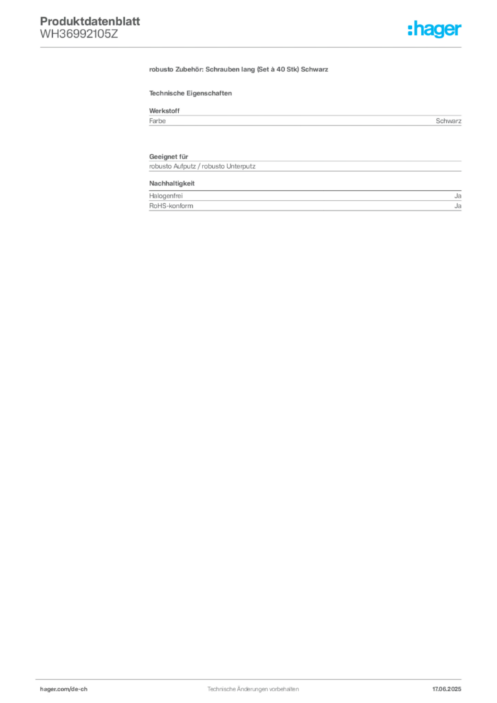 Bild Hager Produktdatenblatt WH36992105Z | Hager Schweiz