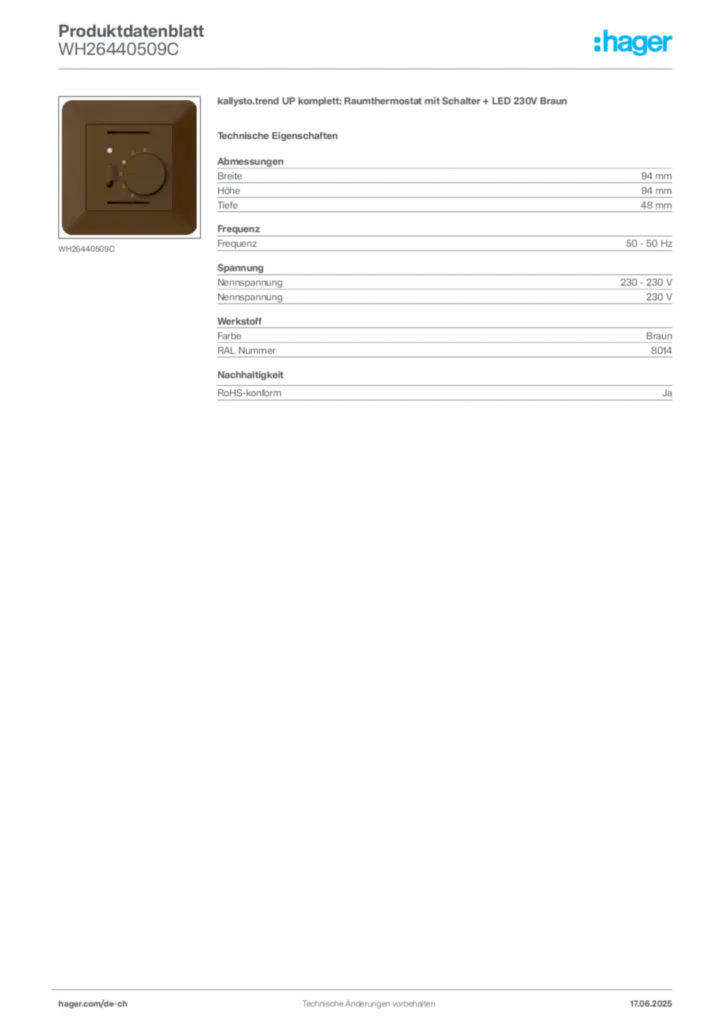 Bild Hager Produktdatenblatt WH26440509C | Hager Schweiz