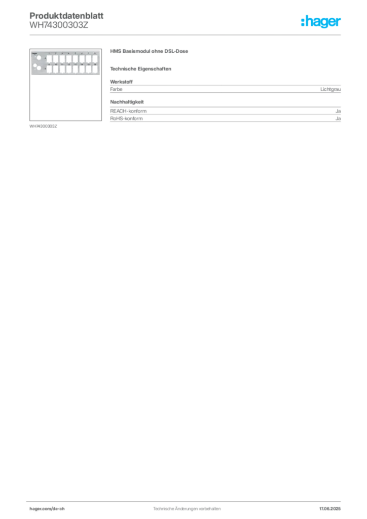 Bild Hager Produktdatenblatt WH74300303Z | Hager Schweiz