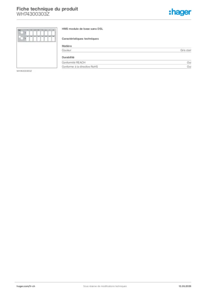 Image Hager Fiche technique du produit WH74300303Z | Hager Suisse