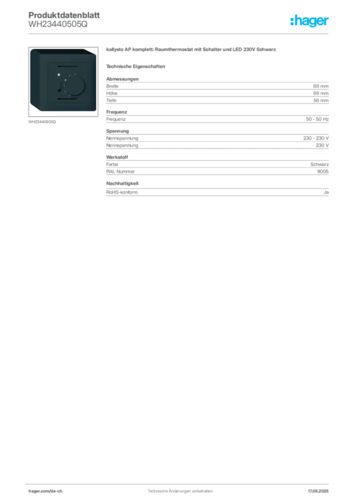Bild Hager Produktdatenblatt WH23440505Q | Hager Schweiz