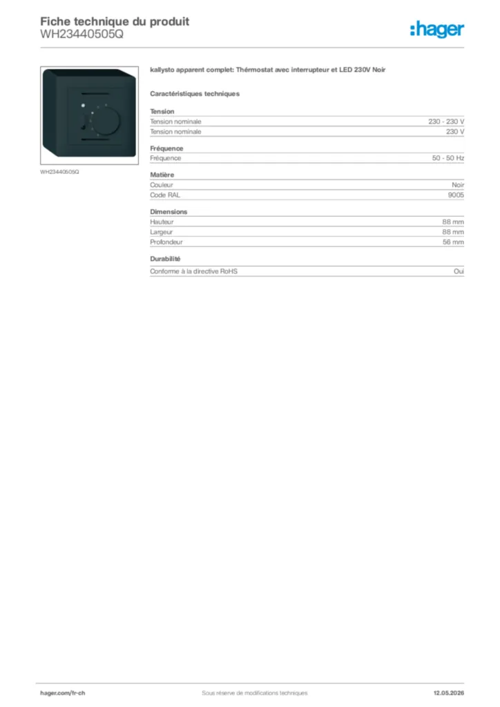 Image Hager Fiche technique du produit WH23440505Q | Hager Suisse