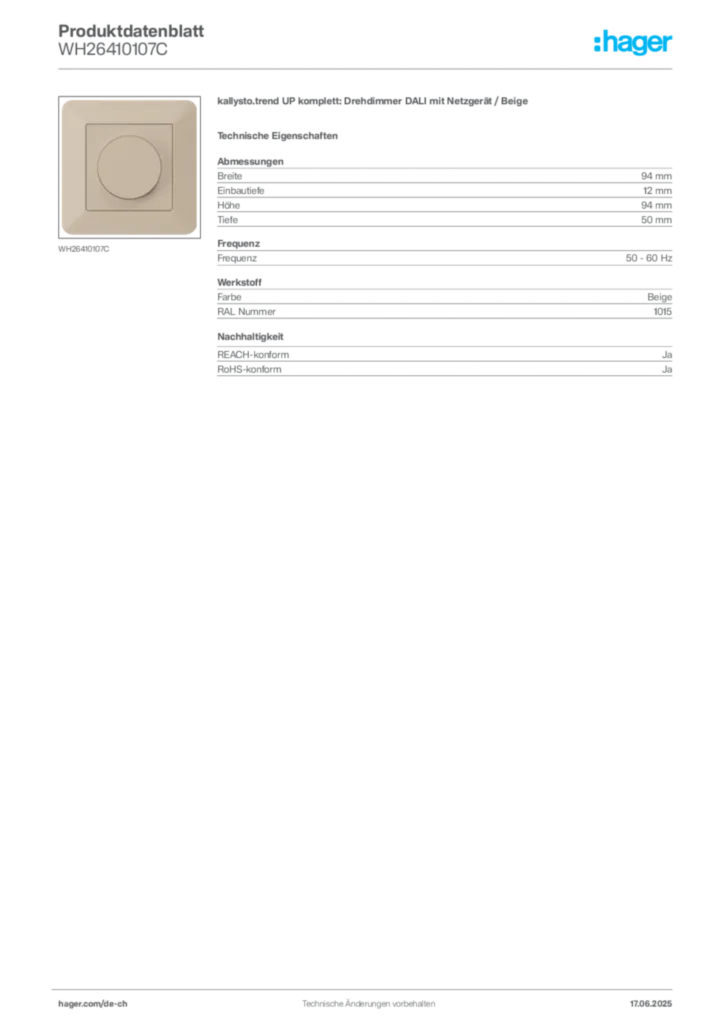Bild Hager Produktdatenblatt WH26410107C | Hager Schweiz