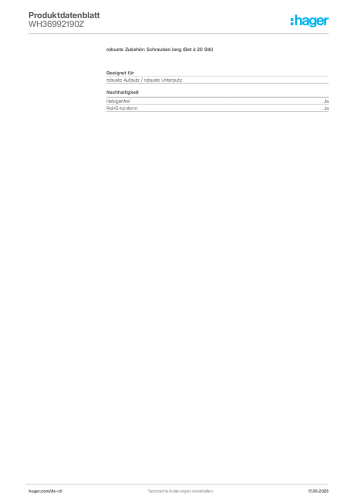 Bild Hager Produktdatenblatt WH36992190Z | Hager Schweiz