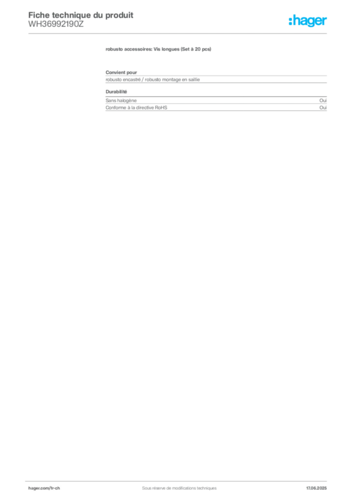 Image Hager Fiche technique du produit WH36992190Z | Hager Suisse
