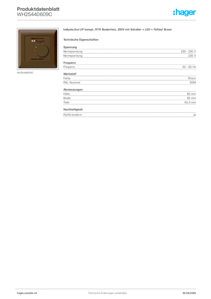 Bild Hager Produktdatenblatt WH25440609C | Hager Schweiz