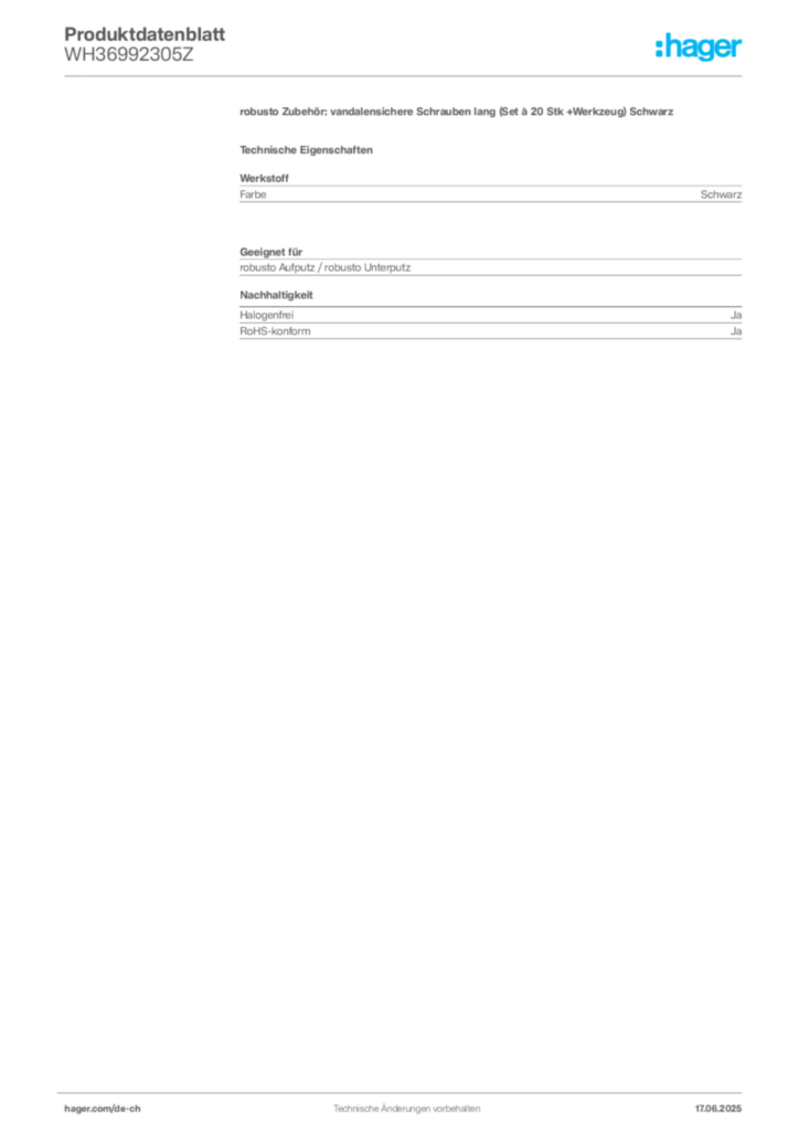 Bild Hager Produktdatenblatt WH36992305Z | Hager Schweiz