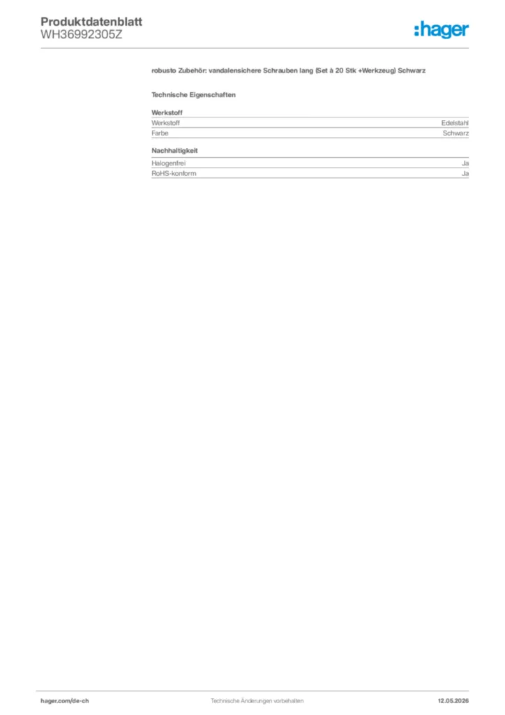 Bild Hager Produktdatenblatt WH36992305Z | Hager Schweiz