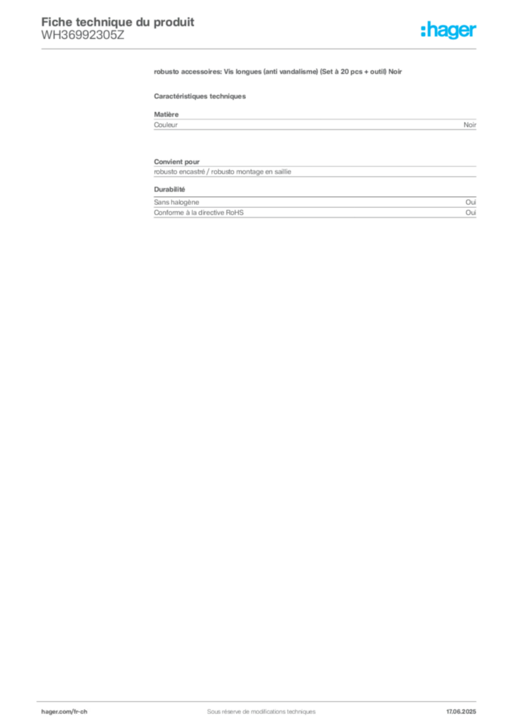 Image Hager Fiche technique du produit WH36992305Z | Hager Suisse