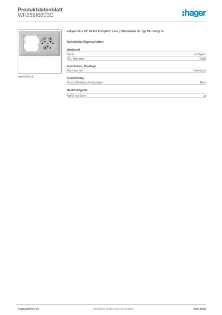 Bild Hager Produktdatenblatt WH25916803C | Hager Schweiz