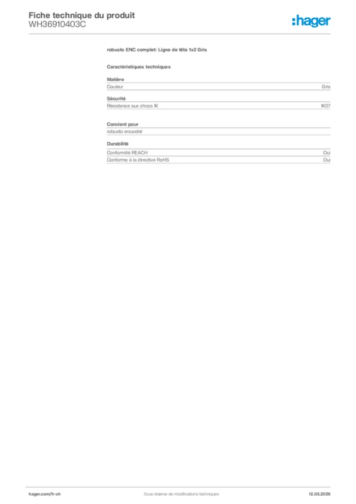 Image Hager Fiche technique du produit WH36910403C | Hager Suisse