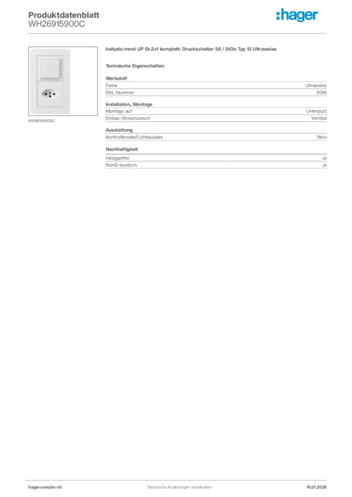 Bild Hager Produktdatenblatt WH26915900C | Hager Schweiz