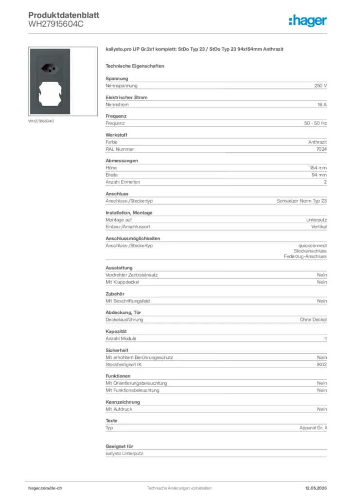 Bild Hager Produktdatenblatt WH27915604C | Hager Schweiz