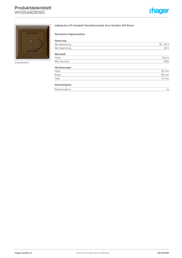 Bild Hager Produktdatenblatt WH25440809C | Hager Schweiz
