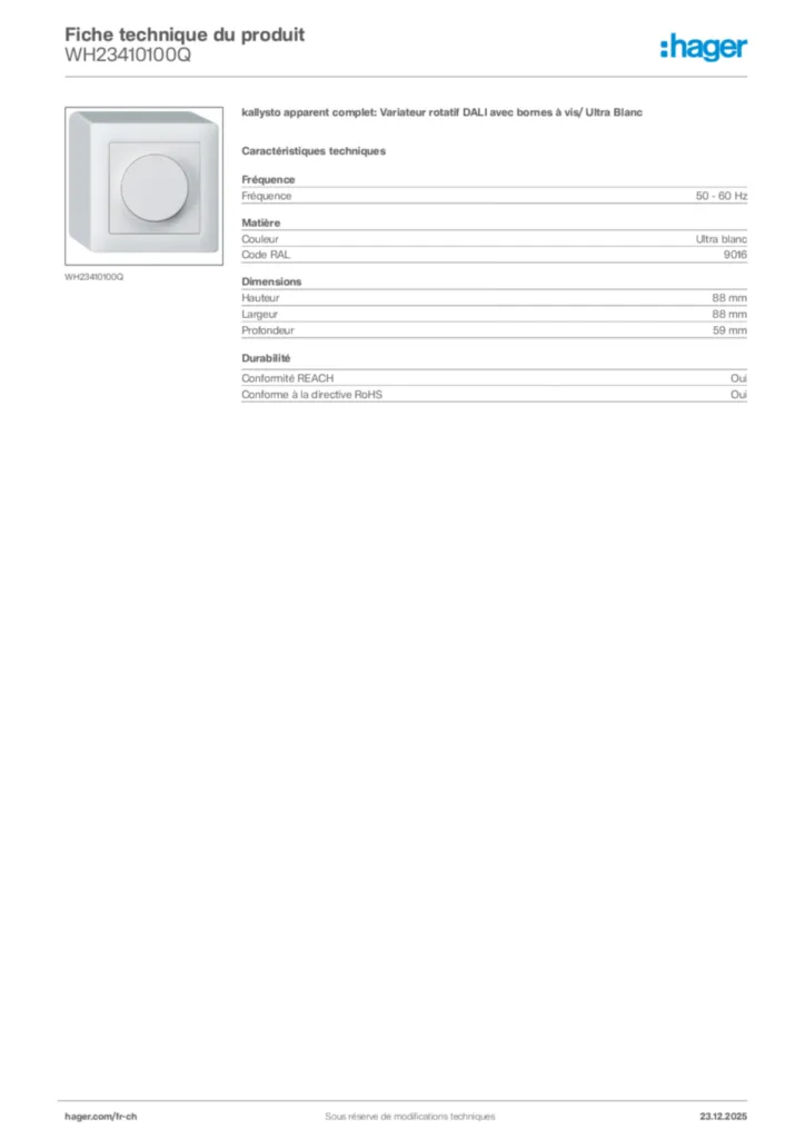 Image Hager Fiche technique du produit WH23410100Q | Hager Suisse