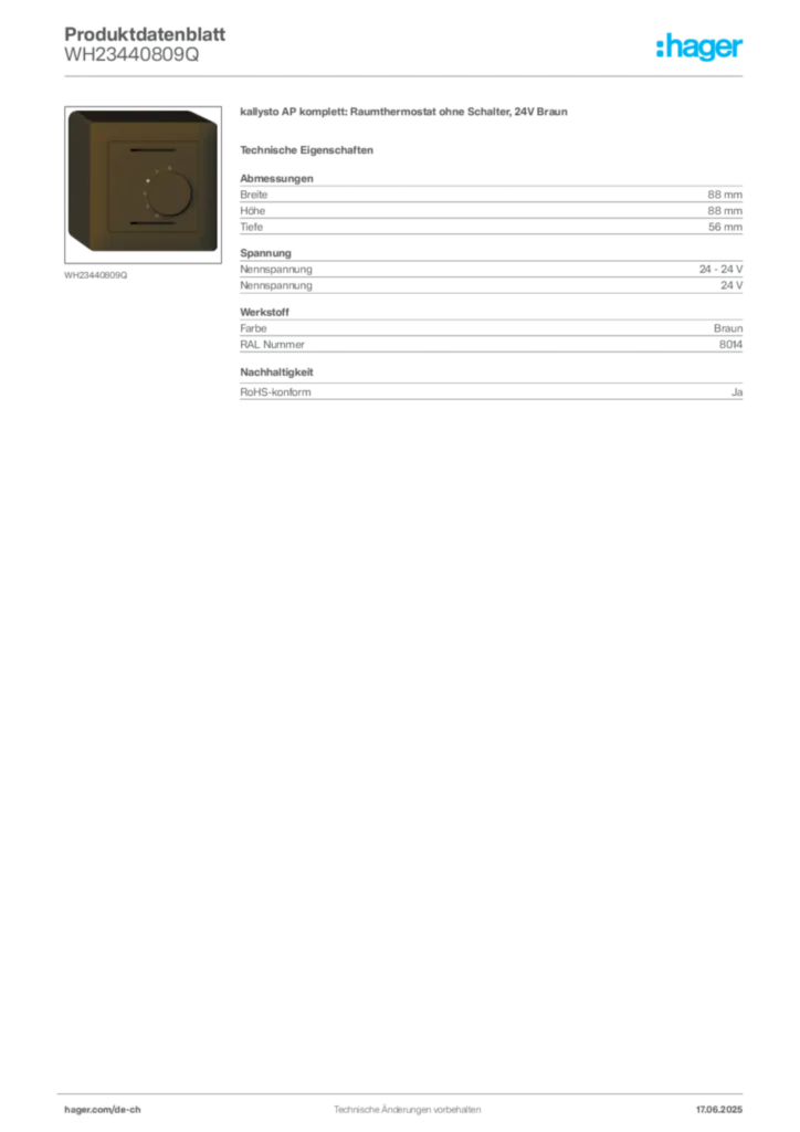 Bild Hager Produktdatenblatt WH23440809Q | Hager Schweiz