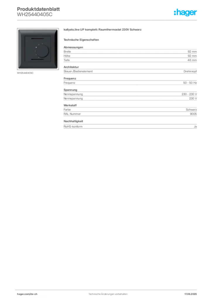 Bild Hager Produktdatenblatt WH25440405C | Hager Schweiz