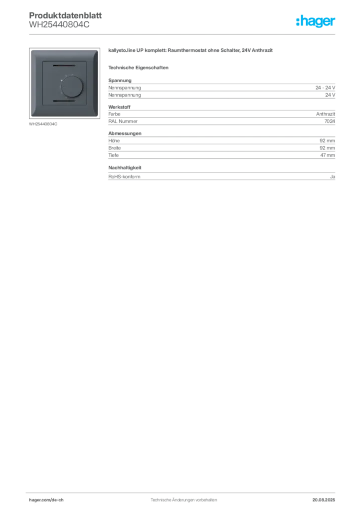 Bild Hager Produktdatenblatt WH25440804C | Hager Schweiz