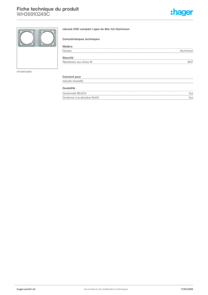 Image Hager Fiche technique du produit WH36910249C | Hager Suisse