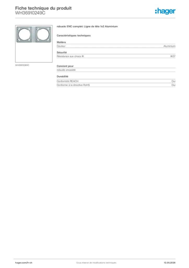 Image Hager Fiche technique du produit WH36910249C | Hager Suisse