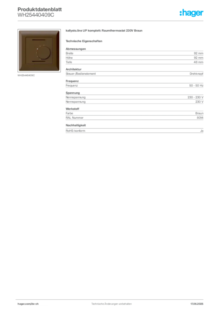 Bild Hager Produktdatenblatt WH25440409C | Hager Schweiz