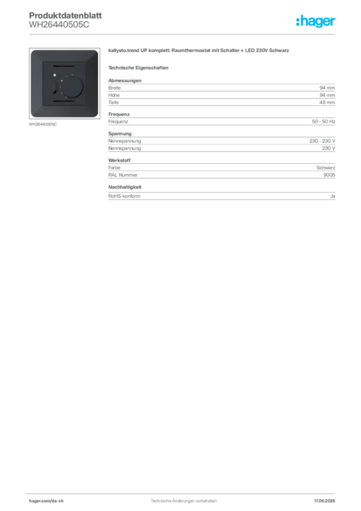 Bild Hager Produktdatenblatt WH26440505C | Hager Schweiz