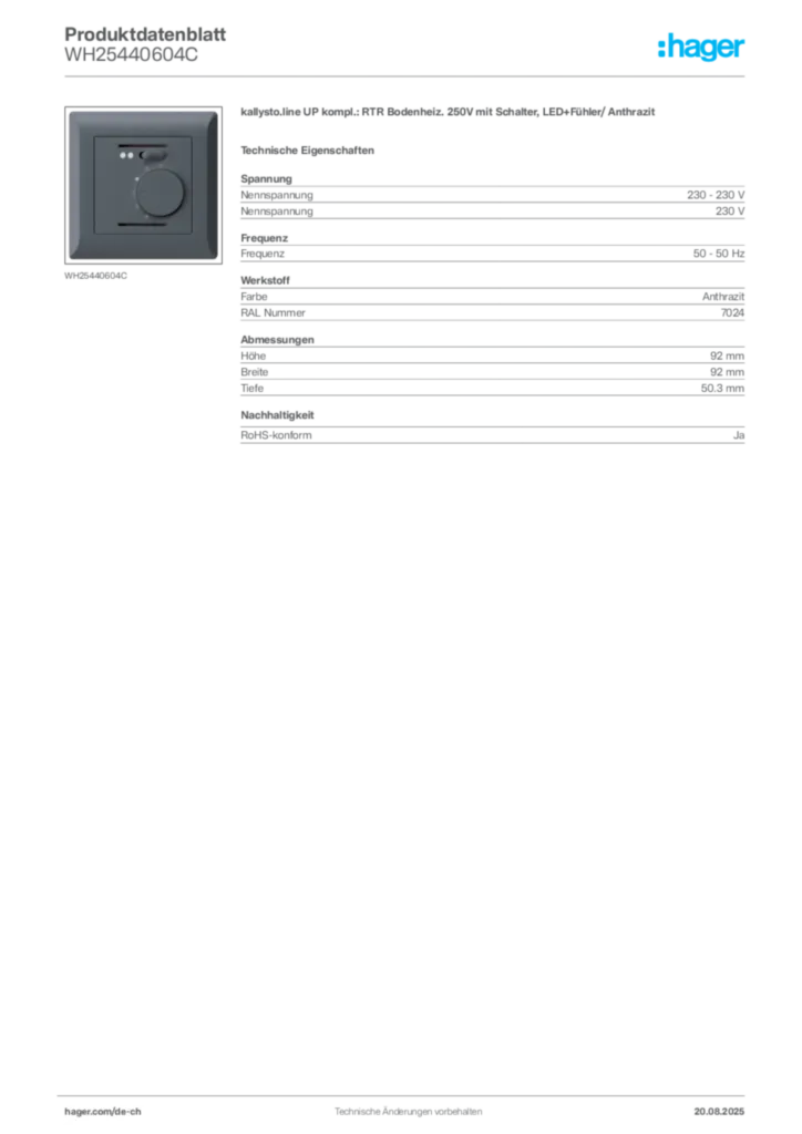 Bild Hager Produktdatenblatt WH25440604C | Hager Schweiz