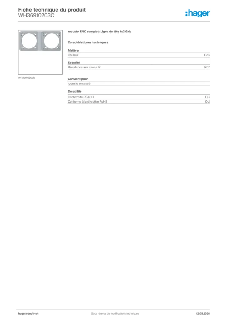 Image Hager Fiche technique du produit WH36910203C | Hager Suisse