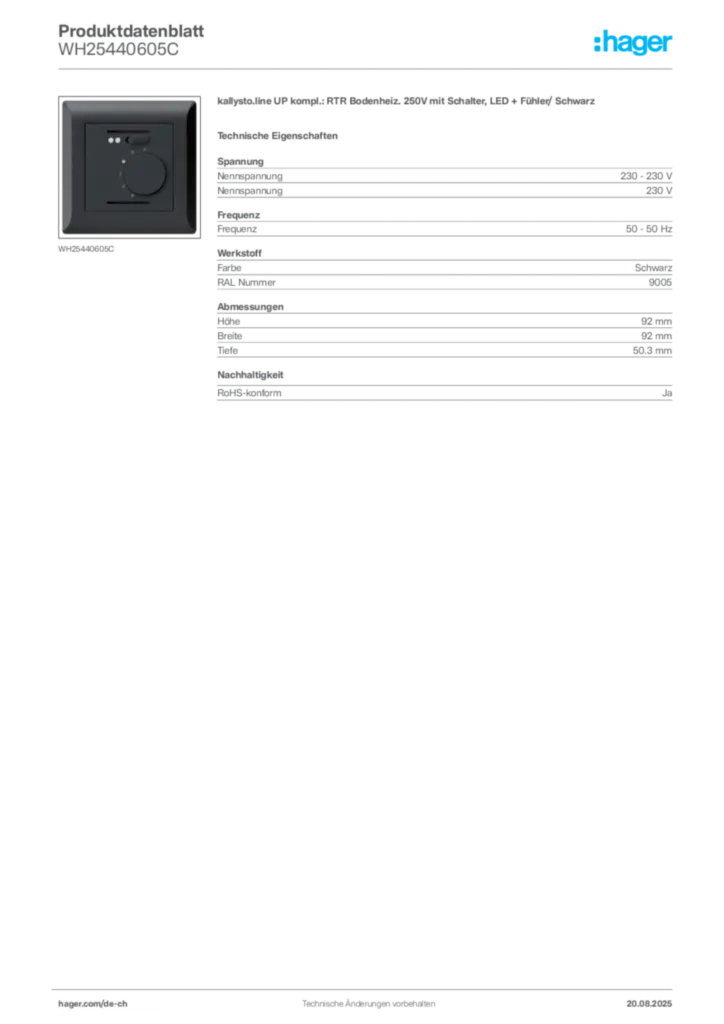 Bild Hager Produktdatenblatt WH25440605C | Hager Schweiz