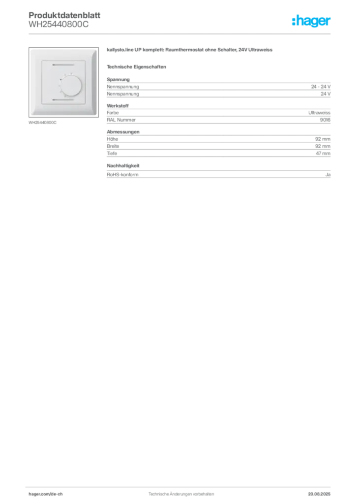 Bild Hager Produktdatenblatt WH25440800C | Hager Schweiz