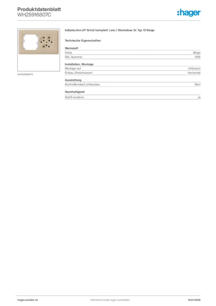 Bild Hager Produktdatenblatt WH25916807C | Hager Schweiz
