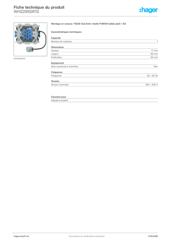 Image Hager Fiche technique du produit WH228924TG | Hager Suisse