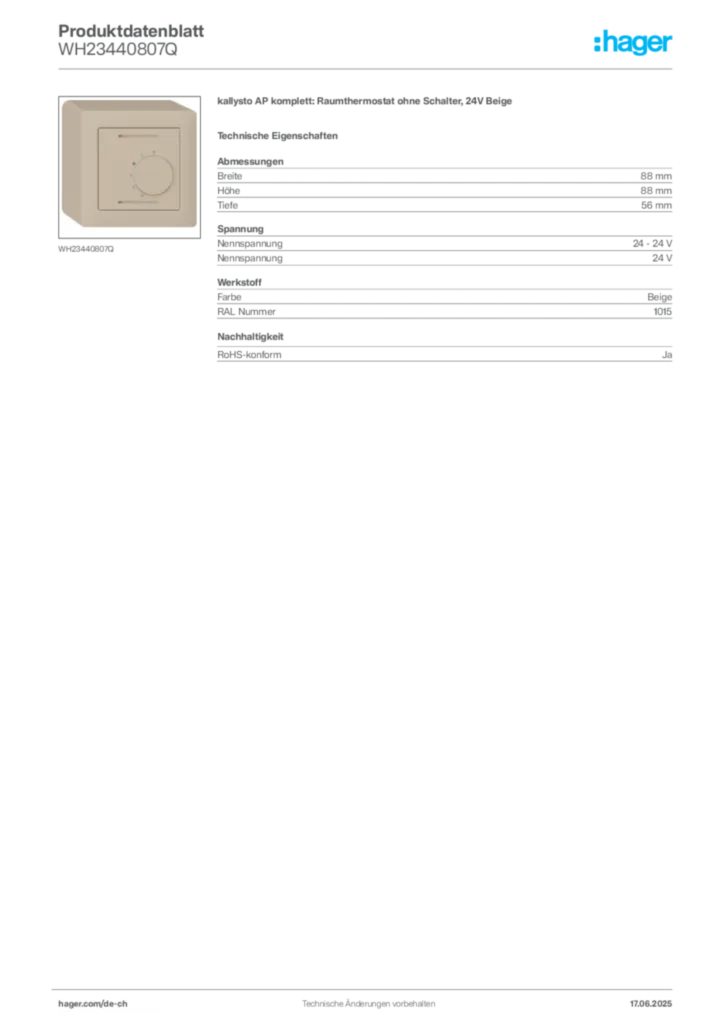 Bild Hager Produktdatenblatt WH23440807Q | Hager Schweiz