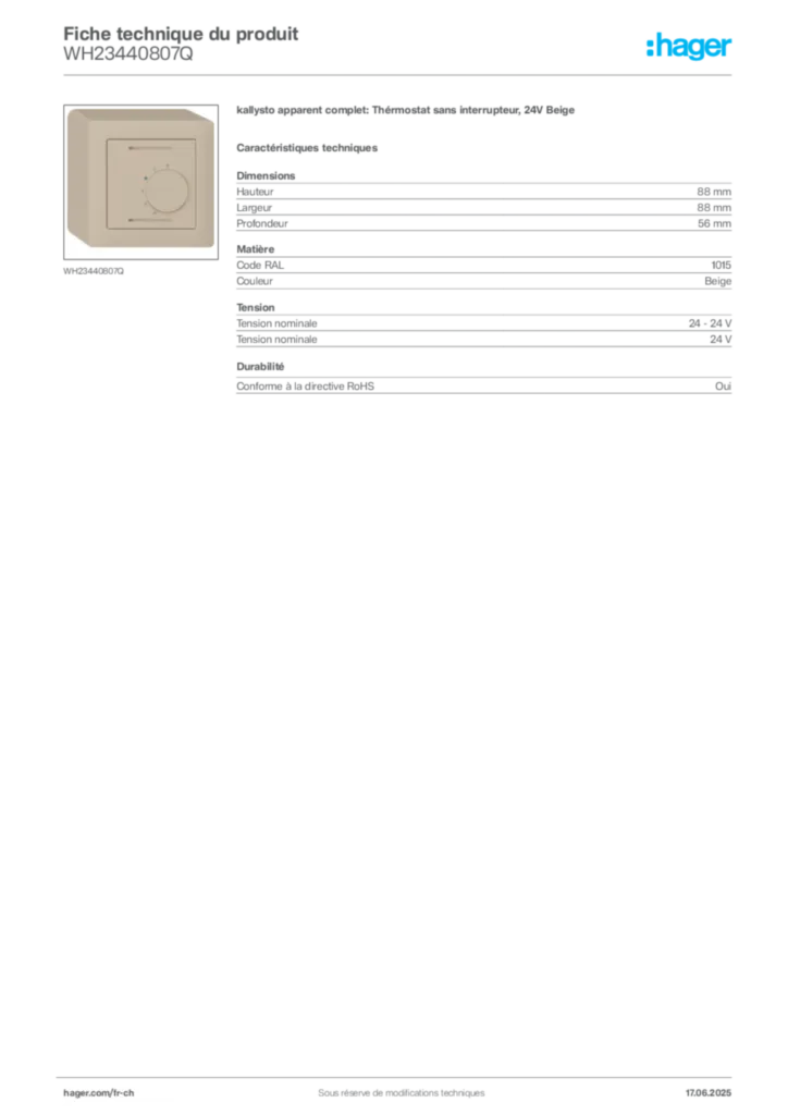 Image Hager Fiche technique du produit WH23440807Q | Hager Suisse