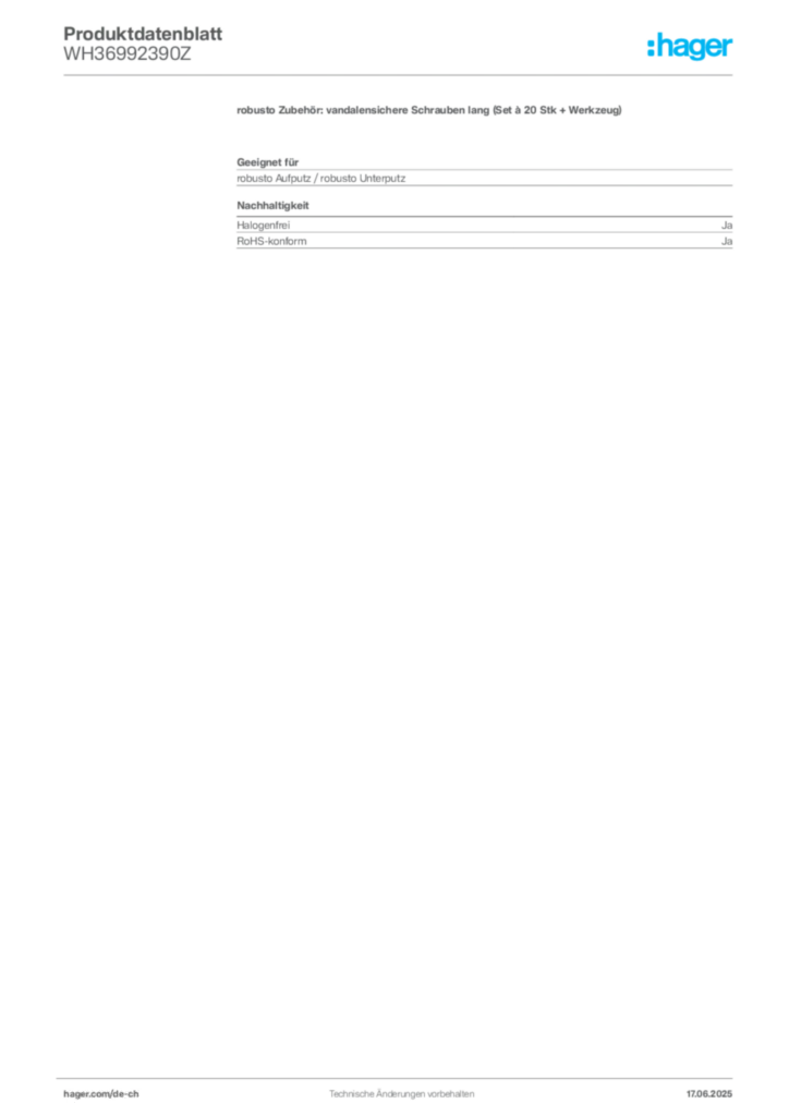 Bild Hager Produktdatenblatt WH36992390Z | Hager Schweiz