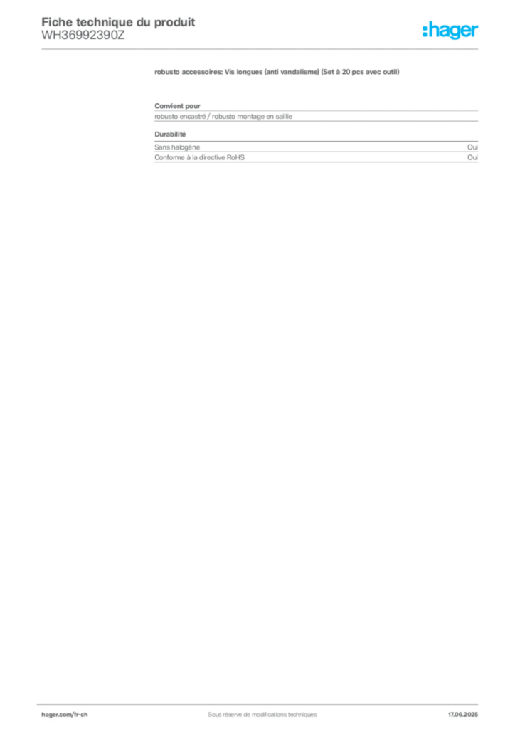 Image Hager Fiche technique du produit WH36992390Z | Hager Suisse